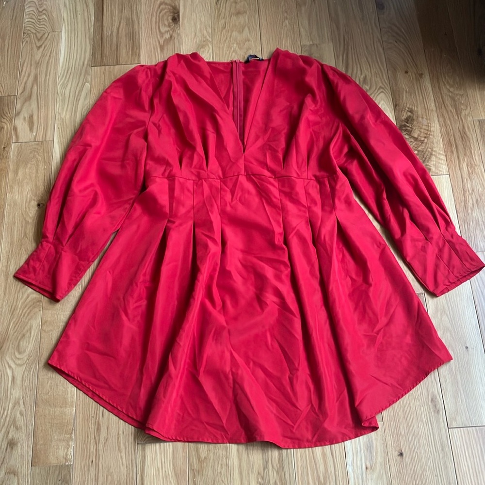 Simplee Apparel Red Long Sleeve V-Neck A-Line Dress